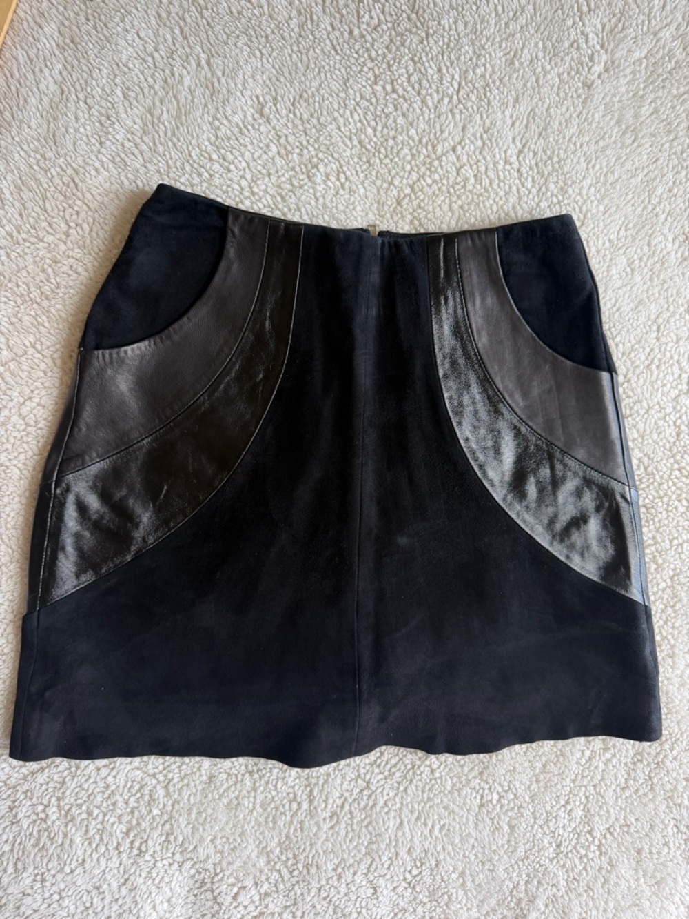 Black Mini Skirt Suede with Leather-Trim Panels
